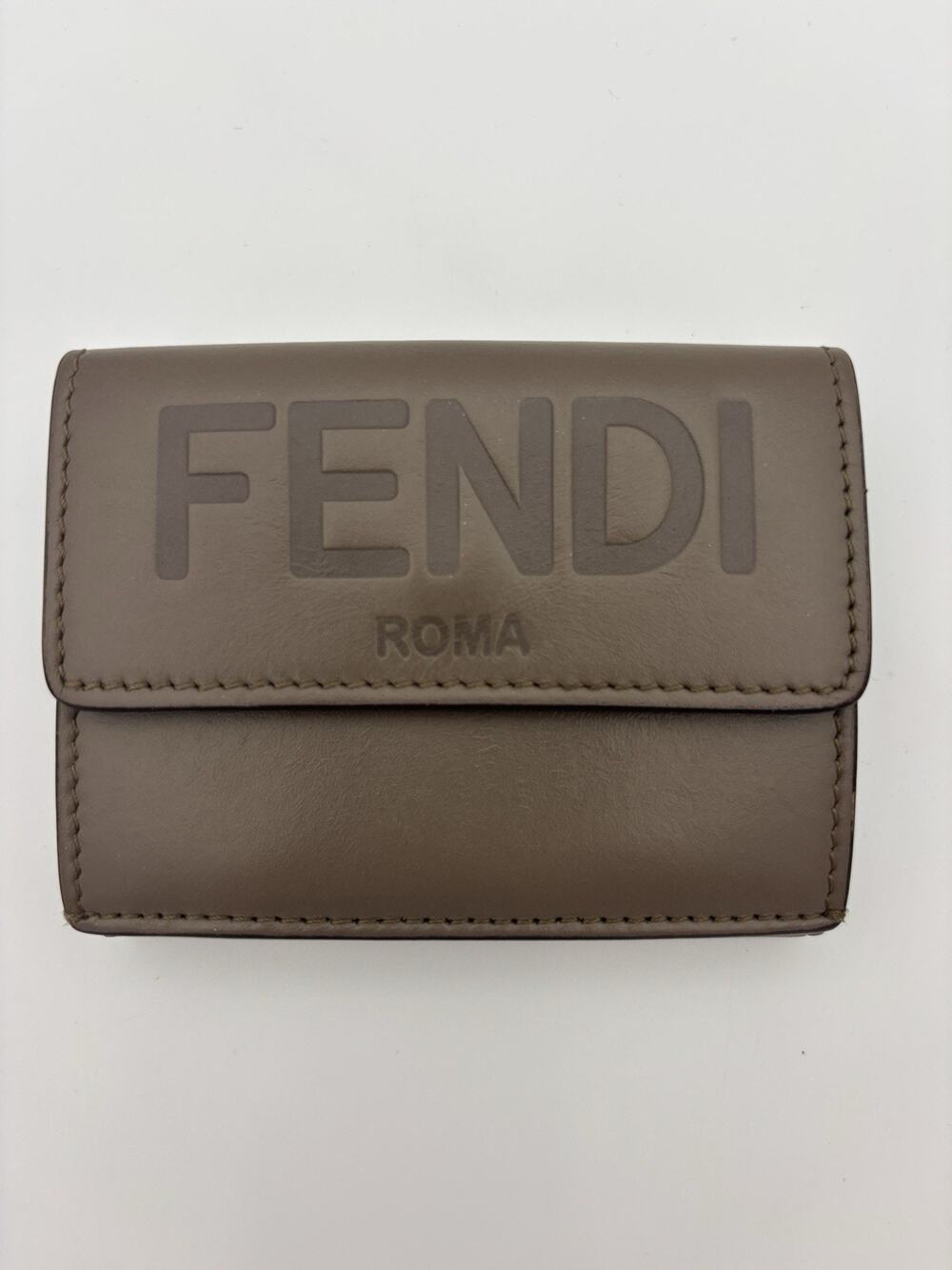Fendi Roma Micro Trifold 2021 Compact Wallet Brown Taupe Leather Small